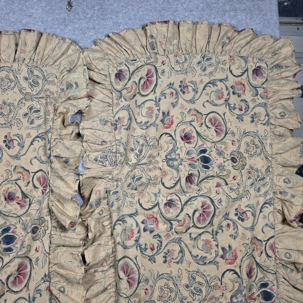 (2) Ralph Lauren Provence Pillow Sham Floral Ruffled KING Cotton/Linen Blend VTG